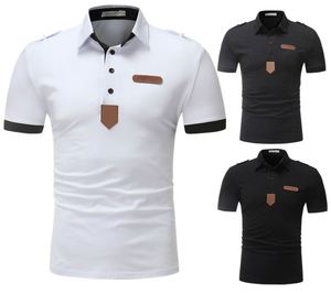 Polo de manga corta blanco para hombre con bolsillo marrón y ribete en contraste, estilo casual, corte regular, tela Oxford transpirable - Product Image 3