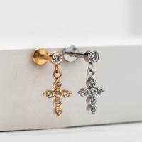 Boucles d'oreilles en titane G23 en gros, à dos plat, avec zircone cubique, hypoallergéniques, spirales, bijoux perforés