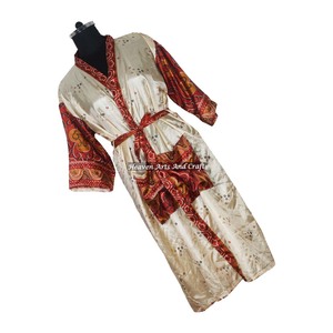 KL001 Vintage Sari Kimono Long <b>Robe</b> Autumn/Winter Floral Print Bohemian Oversized Full Length Blended Poly Silk Quick <b>Dry</b> - Product Image 4