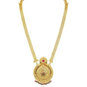Conjunto de Collar y Pendientes de Aleación Chapada en Oro Indio, Joyería de Boda para Mujer, Diseño Rani Haar, Patrón Floral, Estilo Clásico - Product Image 6