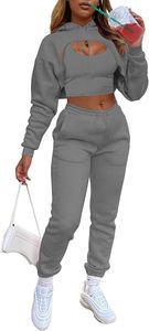 Ensemble jogging et sweat à capuche en molleton mélangé coton pour femme, 2 pièces, coupe ample, vêtements de sport décontractés, manches lanternes, tissu respirant et écologique - Product Image 4
