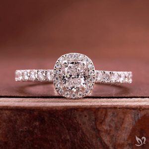 0.5CT Elongated <b>Cushion</b> Cut Lab Grown Diamond Halo <b>Ring</b> IGI Certified Pave Band 10K White Gold Engagement <b>Ring</b> - Product Image 1