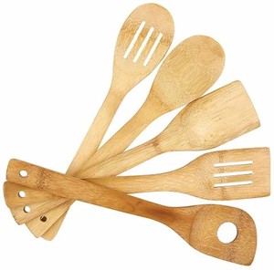 Ensemble d'ustensiles de cuisine en bois, 6 pièces, essentiels de cuisson, spatule en bois naturel, cuillère ajourée, cuillère fourchue, compatible avec les ustensiles antiadhésifs - Product Image 1