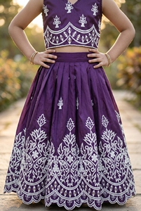 Shoryam mode filles violet brodé parole longueur Lehenga Choli enfants indien traditionnel ethnique robe de soirée de mariage ensemble - Product Image 4