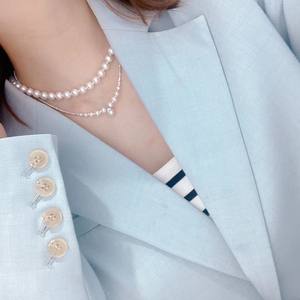 Early Summer S925 Pure <b>Silver</b> Water Droplet <b>Necklace</b> with 3-9 Natural Freshwater <b>Pearls</b> Simple Jewelry Collarbone Chain - Product Image 4