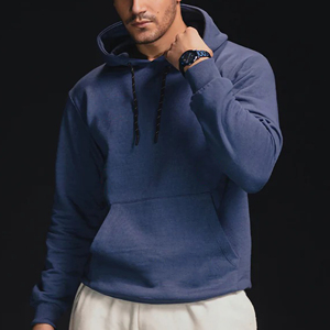 Sudadera con Capucha Azul para Hombre, Talla Grande, 100% Algodón, Felpa Francesa, Color Sólido Informal, para Otoño, con Bolsillo Delantero, Impresión Digital - Product Image 5