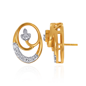 18K Yellow Gold Diamond Stud Earrings Interlocking Oval Drop Design Round Brilliant Cut Lab-grown Diamonds for Women - Product Image 3