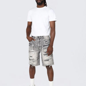 Shorts en jean pour hommes à taille élastique, style urbain, haute qualité, design personnalisé et logo imprimé – Meilleures ventes - Product Image 4