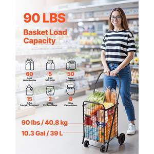 Chariot de courses pliable multifonctionnel Butterfly avec roues pivotantes, capacité de charge de 90 lb, panier à linge roulant robuste, modèle camping - Product Image 2