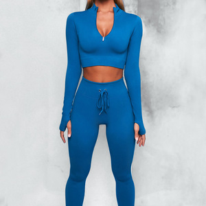 Conjunto Deportivo de Yoga para Mujer, Estilo Europeo Americano, Pantalones Largos de Correr con Efecto Levanta Glúteos, Sin Costuras, con Cremallera - Product Image 1