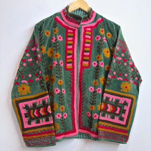 Handmade Suzani <b>Kantha</b> Boho Embroidered Cotton <b>Jacket</b> Handmade Floral Coat Designer Velvet Suzani <b>Jacket</b> - Product Image 1