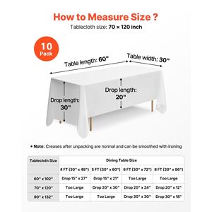 10 Pack <b>White</b> Rectangle Tablecloths 70 X 120 Inches Reusable Machine Washable Wrinkle-Resistant <b>Table</b> <b>Clothes</b> - Product Image 5