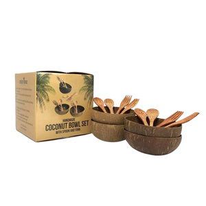 Custom Design Box <b>Coconut</b> Bowls with Spoons Set Natural <b>Shell</b> Bowl Eco Sustainable Kitchen Set Bulk Sale - Product Image 1