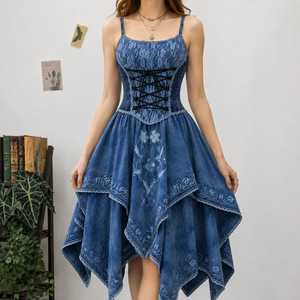 Vestido Corsé Gótico Vintage Verde Bosque para Mujer con Corsé de Encaje, Dobladillo Bordado con Diseño de Pañuelo, Sin Mangas, Estilo Cottage Core, Nuevo - Product Image 4