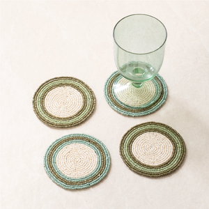 Posavasos con Cuentas, Decoración para el Hogar y Bar, Alfombrillas y Protectores para Mesa, Posavasos Verdes Crema, Protectores Decorativos para Bebidas - Product Image 1