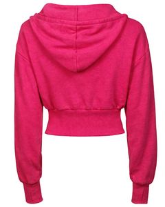 Womens Hot Pink <b>Cropped</b> <b>Zip</b> <b>Up</b> Hoodie Slim Fit Long Sleeve Casual Streetwear Cotton Fleece Sweatshirt Custom Logo ODM Factory - Product Image 2