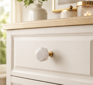 AK Brass Hexagon Stone Metal Cabinet Knob White Finish Luxury <b>Wardrobe</b> Drawer Furniture Handle Decorative <b>Hardware</b> - Product Image 1