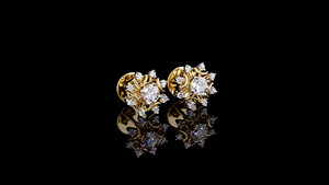Lab Grown Brilliant Cut Halo Bridal Stud Earrings | 14KT Solid Gold Rhodium Plated | Lab Grown Diamond Floral Design Wedding - Product Image 4