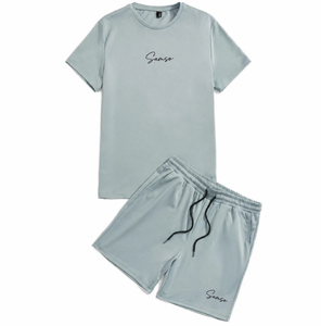 Factory Custom Men 2 Piece Shorts <b>Set</b> 100% Cotton <b>Knitted</b> Quick Dry Casual Summer Outfit with Custom Logo - Product Image 2