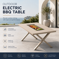 FLD2120 Mesa de Comedor Eléctrica para Exteriores de 120/150 cm, Mesa de Patio con Patas Cruzadas de Aluminio de 50 mm para Hotel, Resort, Restaurante