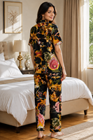 Ensemble de pyjama pour femme en coton 100% imprimé floral, haut de gamme, avec boutons, manches courtes, vêtements de nuit