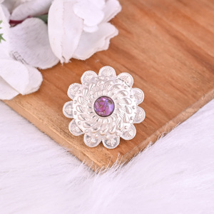 แหวนลายดอกไม้ประดับพลอยเทอร์ควอยซ์สีม่วงธรรมชาติ |   เงินแท้ 925 - Product Image 5
