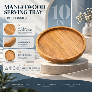 Modern <b>Round</b> for Wood Serving <b>Tray</b> | Natural Platter with Raised Edge for Tea Coffee Fruits Snacks Dining <b>Table</b> Home Decor Use - Product Image 5