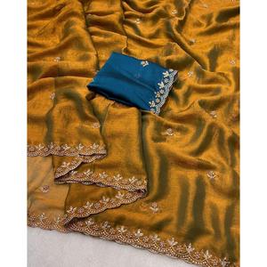 Sari chino tradicional para fiestas con bordado a mano y perlas Moti - Product Image 6