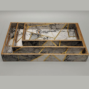 ชุดถาดเสิร์ฟเคลือบสีดำลายเรขาคณิต 3 ชิ้น – ถาดซ้อนกันได้ทำจาก MDF และกระดาษ ปลอดภัยสำหรับอาหาร ดีไซน์ทันสมัยหรูหรา สำหรับห้องครัว ห้องรับประทานอาหาร และตกแต่งบ้าน - Product Image 1