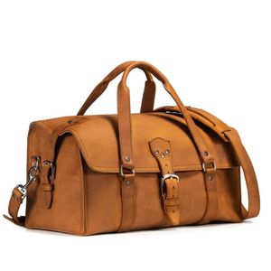 Bolsa de Viaje de Fin de Semana Moderna de Cuero Genuino de Alta Calidad, Cierre de Cremallera, Asa Extensible, Color Marrón de Lujo, Unisex, Hecha a Mano, Gran Capacidad - Product Image 1