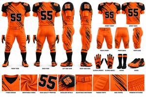 Uniforme de Fútbol Americano Personalizado Naranja y Negro, Pantalones Acolchados, Guantes, Calcetines, Zapatos, Ropa Deportiva de Equipo, Fabricante Mayorista 100% - Product Image 6