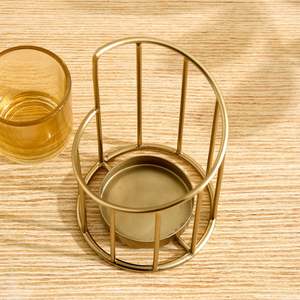 Gold Metal Tea <b>Light</b> Holder Cylindrical <b>Cage</b> Design Heat Resistant Eco-Friendly Durable Birthday Christmas Customized Home - Product Image 3