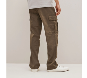 Pantalones Cargo Marrones de Algodón Twill Elástico Ligero para Hombre con Cierre de Cremallera, Anti-Pilling, Anti-Arrugas, de Algodón Orgánico, Corte Recto - Product Image 3