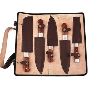 Juego de 5 cuchillos de cocina de acero de Damasco con mangos de madera, hojas de punta recta, cuchillos profesionales para chef OEM - Product Image 2
