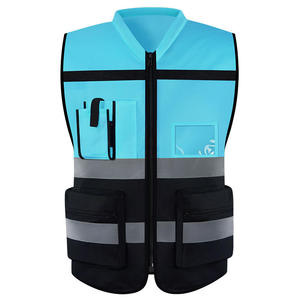 Gilet de sécurité unisexe haute visibilité réfléchissant bleu et noir avec fermeture éclair sur le devant, plusieurs poches, respirant, en polyester, détection des aiguilles - Product Image 1