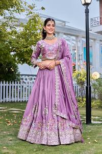 Purple Embroidered Lehenga Choli Pure Silk Fabric Indian Wedding Outfit Pakistani Party <b>Dress</b> for Women - Product Image 5