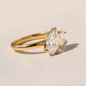 Pear Cut Double <b>Stone</b> Moissanite <b>Ring</b> Toi Et Moi 18K Gold Plated Engagement <b>Ring</b> <b>Two</b> <b>Stone</b> Wedding <b>Ring</b> for Women - Product Image 3