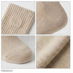 Crew <b>Socks</b> Solid Color Beige 100% Cotton Breathable Knitted for Adults Daily Casual Spring Season - Product Image 4