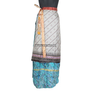 New Beach <b>Long</b> Wrap <b>Skirt</b> Floral Print Wrap Around <b>Skirt</b> Women Wear Vintage Silk Sari <b>Long</b> Length Wrap Around <b>Skirt</b> 2 Layer Sari - Product Image 5