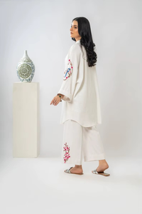 ชุดลำลองผ้าฝ้ายสีชมพูฟ้าสำหรับผู้หญิง แขนสั้น สำหรับฤดูร้อน - Product Image 2