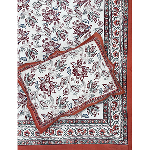 ผ้าปูที่นอนลายเรขาคณิตสีขาวพีชพิมพ์ลายด้วยมือ 200TC ผ้าฝ้ายเนื้อนุ่ม ระบายอากาศได้ดี เหมาะสำหรับใช้ในบ้าน โรงแรม และโอกาสพิเศษ - Product Image 1