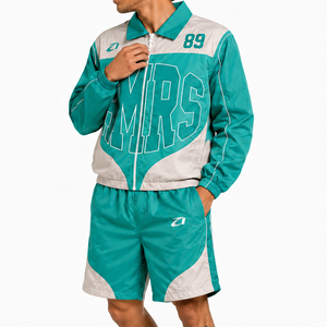 Conjunto Deportivo de Dos Piezas de Moda, Chaqueta Cortavientos Térmica de Verano con Estampado Personalizado de Alta Calidad y Pantalones Cortos Reflectantes de Nailon para Hombre - Product Image 6