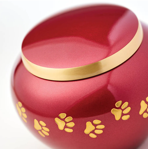 Round Metal Cremation Pet Urn with Gold Paw Prints <b>Red</b> Classic Design for Sympathy Gift funeral ashes urn - Product Image 3