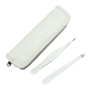 Ensemble de 2 pinces à épiler en acier inoxydable avec embouts pointus et inclinés, étui en cuir PU, outil de beauté de précision - Product Image 1