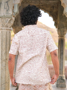 Men Hand block Kalamkari Printed Cotton Short Kurta <b>Shirt</b> Casual Summer Wear Slim Fit Mandarin Collar <b>Half</b> Sleeves Ethnic Top - Product Image 5