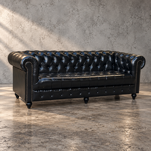 Sofá Chesterfield de 3 Plazas con Tapizado de Cuero, Respaldo Color Carbón, Sofá de Cuero Genuino, Venta al Por Mayor, Fabricante B2B, EE. UU. y Europa - Product Image 1