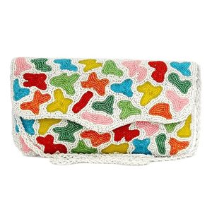 Pochette brodée à la main, motif étoile multicolore, en soie rectangulaire, élégante pour soirées et fêtes, pour femmes - Product Image 5