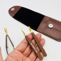 Ciseaux professionnels à ressort et pinces à épiler pour sourcils, outil de toilettage des cheveux, marron mat avec étui, outils de beauté en acier inoxydable