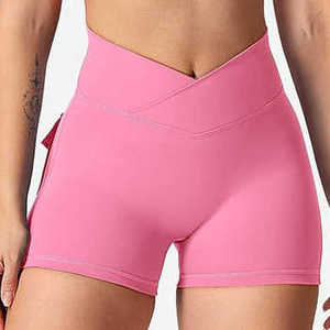 High <b>Waist</b> Cross <b>Waist</b> Women Shorts Breathable Quick Dry Yoga Running Gym Fitness Shorts - Product Image 1