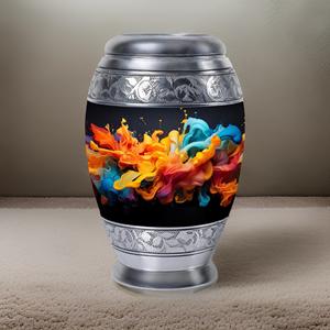 Hand Painted Aluminum Cremation Urn for Adult Ashes Abstract Art Memorial Vase Durable <b>Large</b> Funeral Burial Decorative Metal <b>Jar</b> - Product Image 4